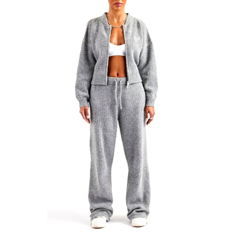 Cernucci Set Gray Knitted Zip Bomber & Straight Leg Trouser Set Size M